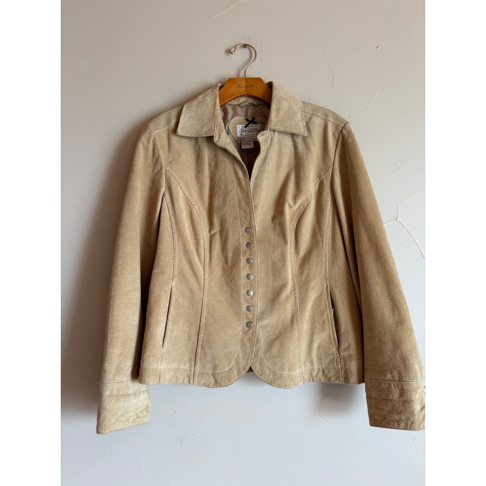 Vintage 90s Tan Leather Suede Tailored Snap Front Live a Little Jacket Size M